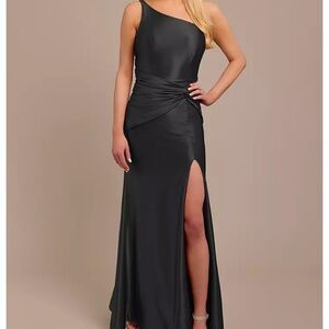 David's Bridal Black One-Shoulder Maxi Dress